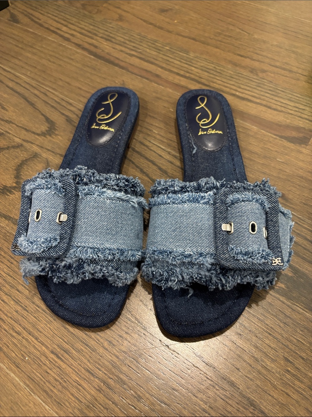 Sam Edelman Bambi Fray Slide Sandal, color: blue multi twill - Picture 8 of 11